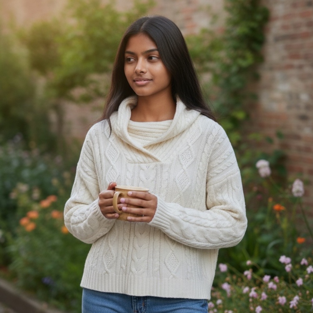JEANNE PIERRE Cream Cable Knit Sweater
